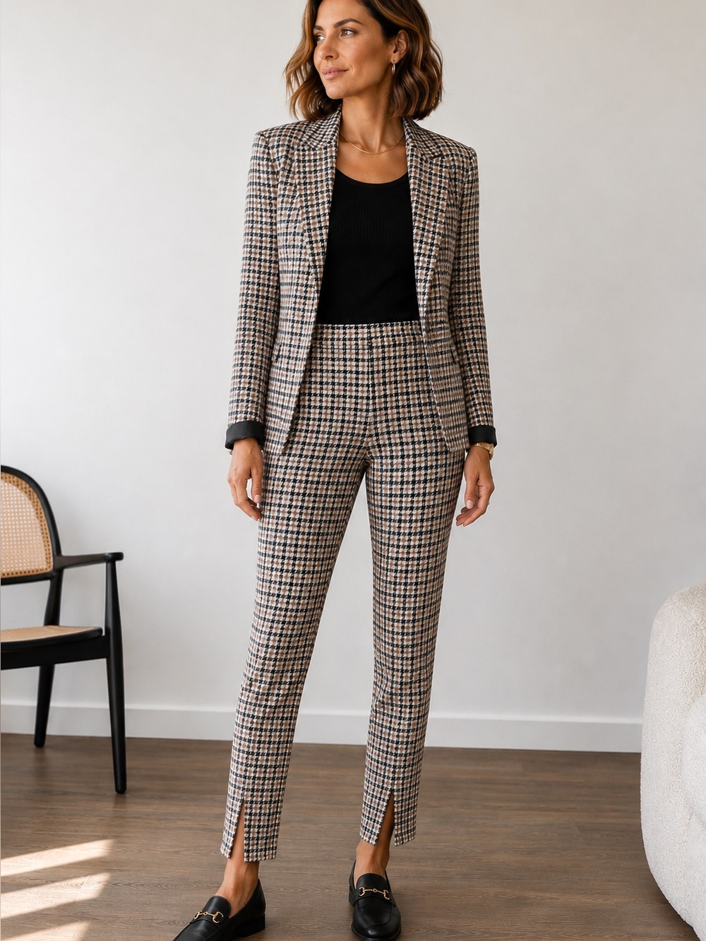 Who What Wear Checked Tailored Pants - Beige/Black